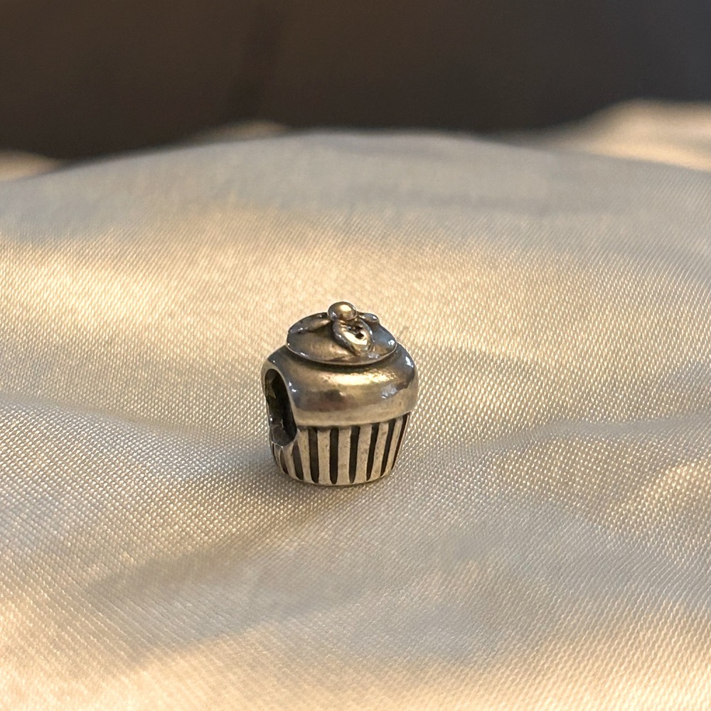 Pandora Retired 925 14K Gold Two Tone Cupcake Bead Charm
